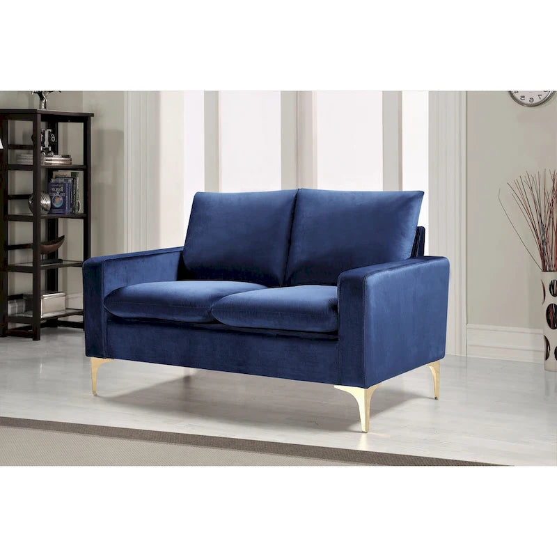 Velvet Loveseat with Gold Legs - Green/Yellow/Pink/Cream/Grey/Blue, 2-Seater