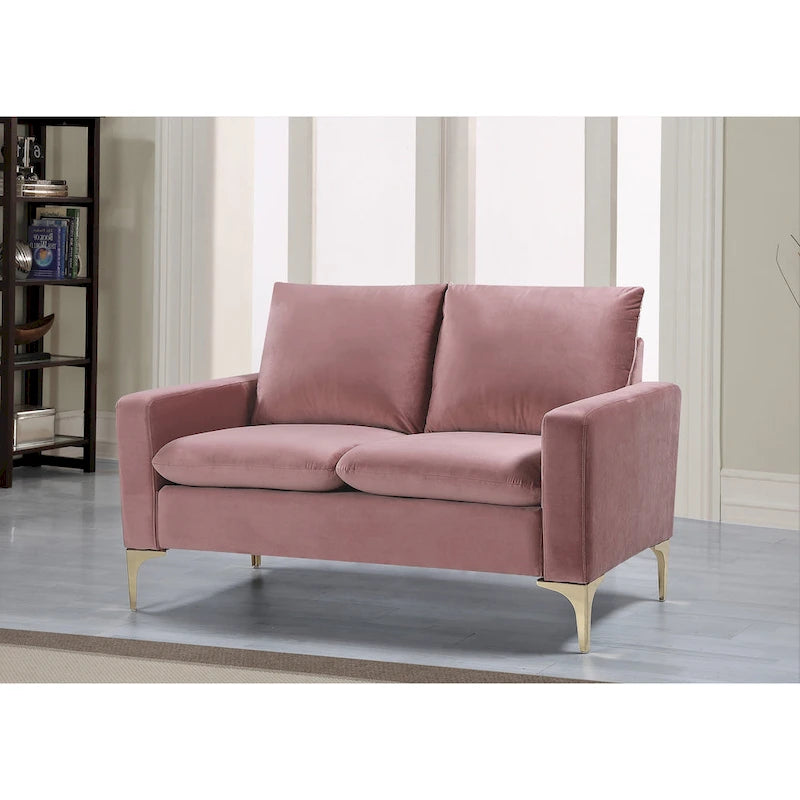 Velvet Loveseat with Gold Legs - Green/Yellow/Pink/Cream/Grey/Blue, 2-Seater