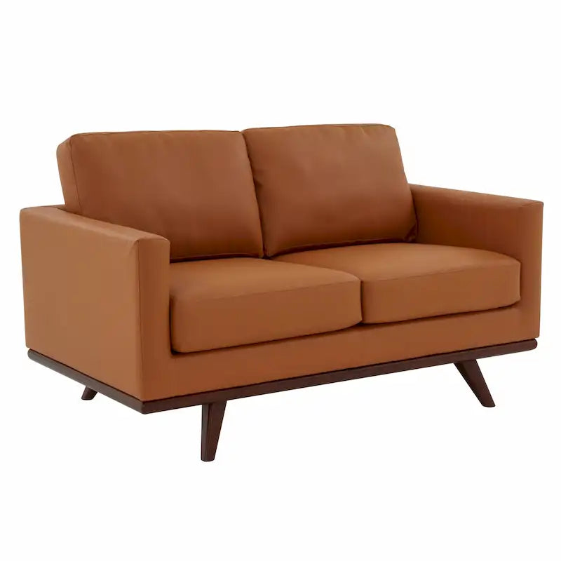 Chester Modern Leather Loveseat 2 Seater Sofa Couch With Birch Wood Base for Living Room Bedroom Garden Lounge - 58.27
