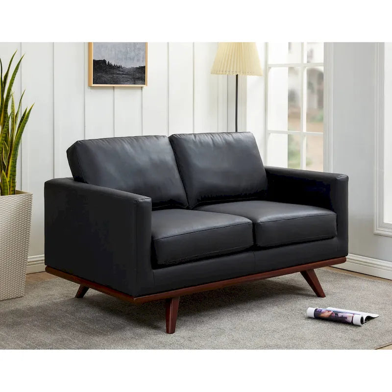Chester Modern Leather Loveseat 2 Seater Sofa Couch With Birch Wood Base for Living Room Bedroom Garden Lounge - 58.27