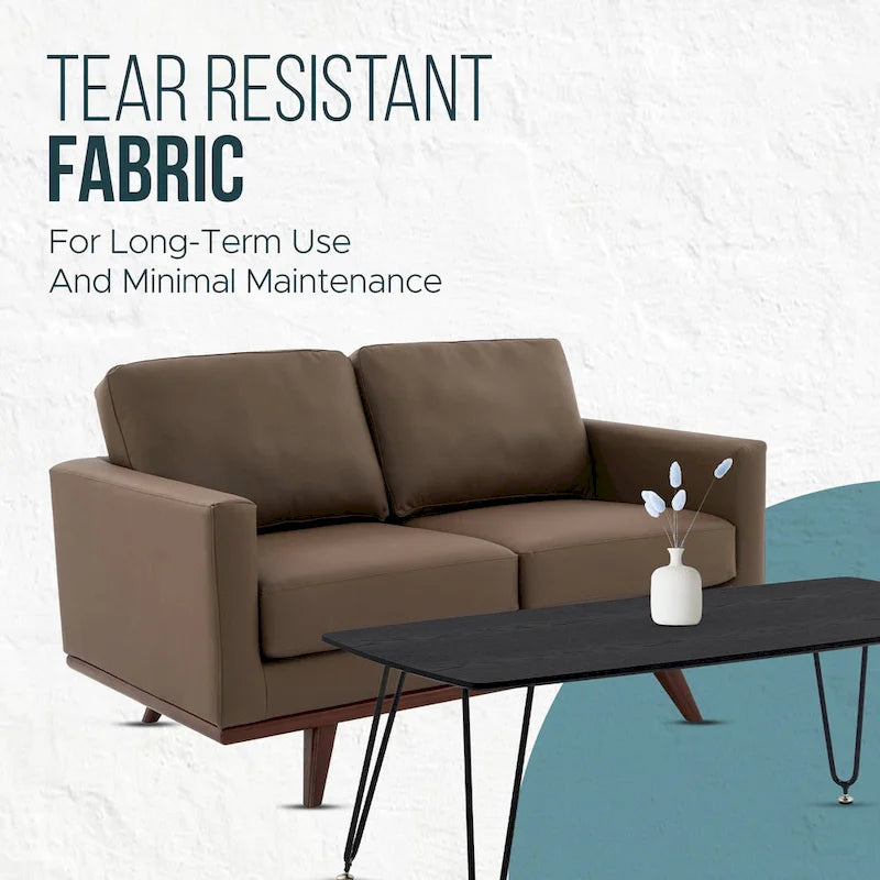 Chester Modern Leather Loveseat 2 Seater Sofa Couch With Birch Wood Base for Living Room Bedroom Garden Lounge - 58.27