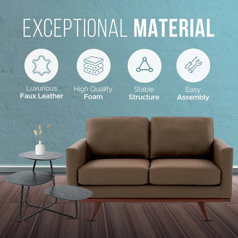 Chester Modern Leather Loveseat 2 Seater Sofa Couch With Birch Wood Base for Living Room Bedroom Garden Lounge - 58.27