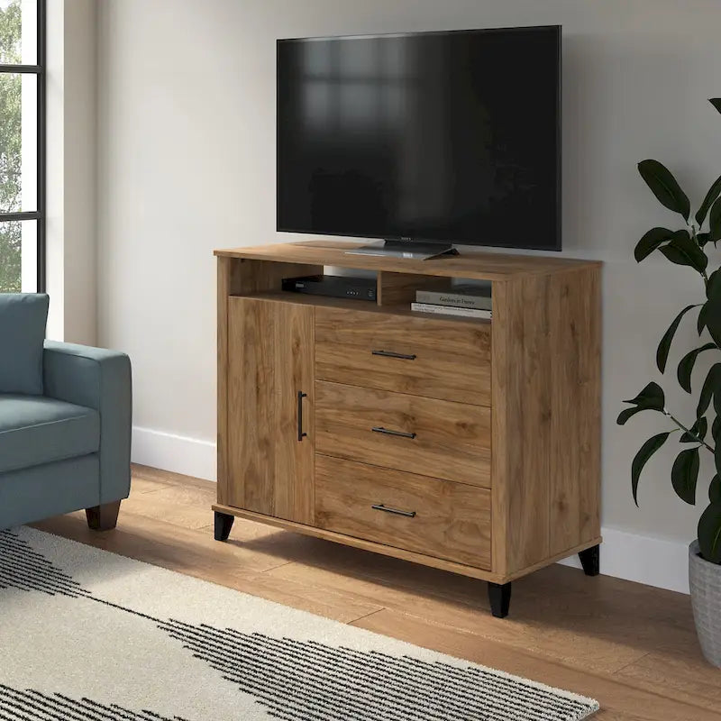 Tall TV Stand with Storage - Gray/Walnut