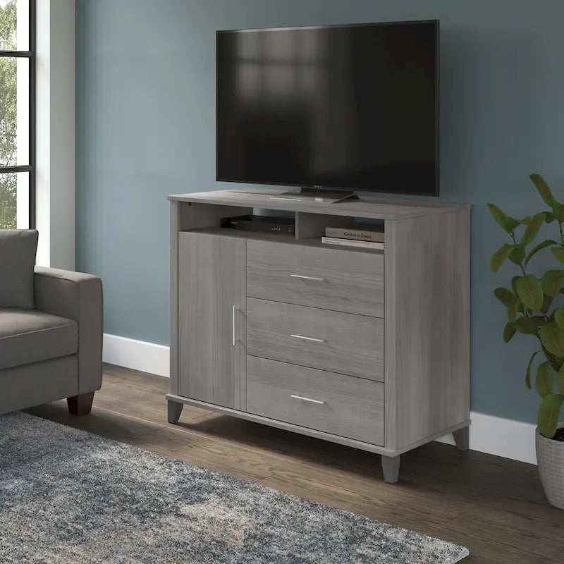 Tall TV Stand with Storage - Gray/Walnut