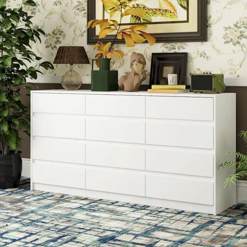 12 Drawer Dresser for Bedroom with Deep Drawers Large Floor Wood Chest