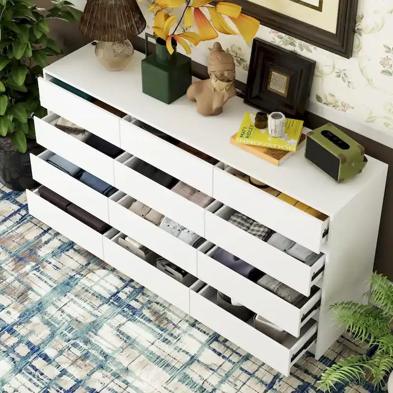 12 Drawer Dresser for Bedroom with Deep Drawers Large Floor Wood Chest