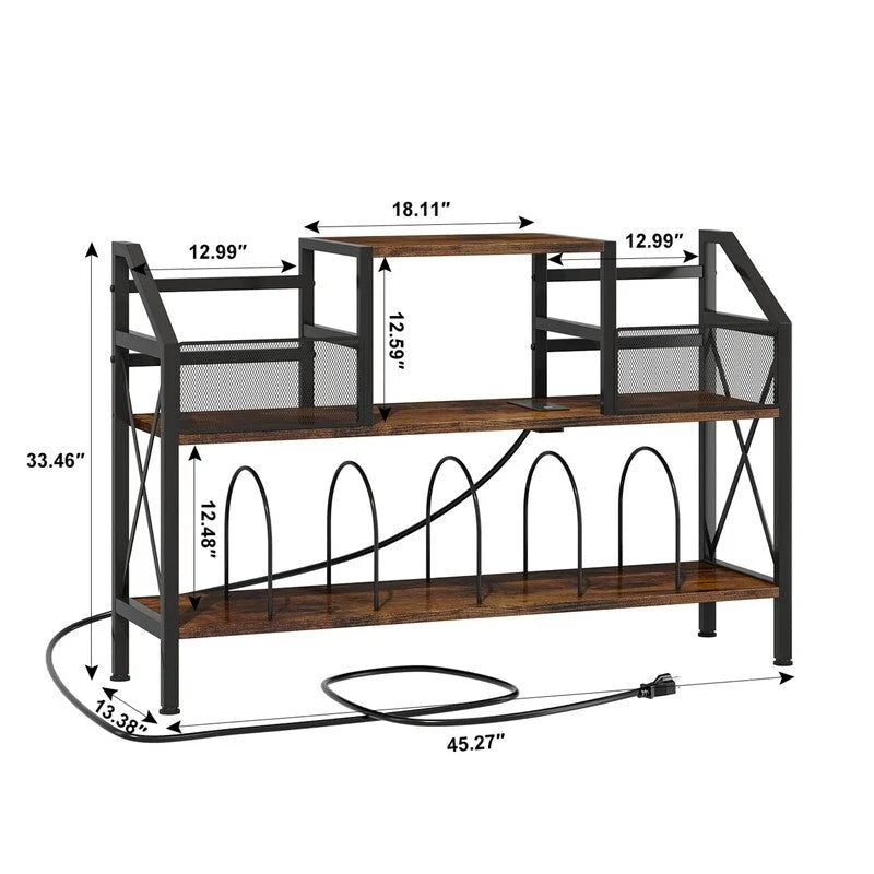Record Player Stand with Storage - Rustic Brown