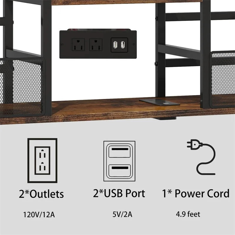 Record Player Stand with Storage - Rustic Brown