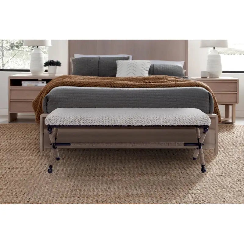 Upholstered Boucle Bench - Ivory/Black, Double Seat