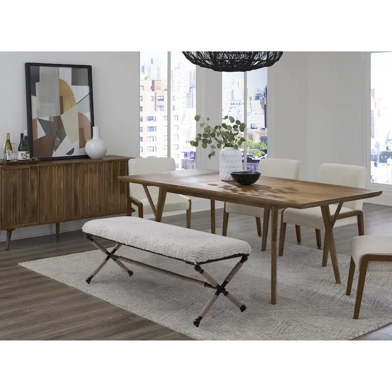 Upholstered Boucle Bench - Ivory/Black, Double Seat