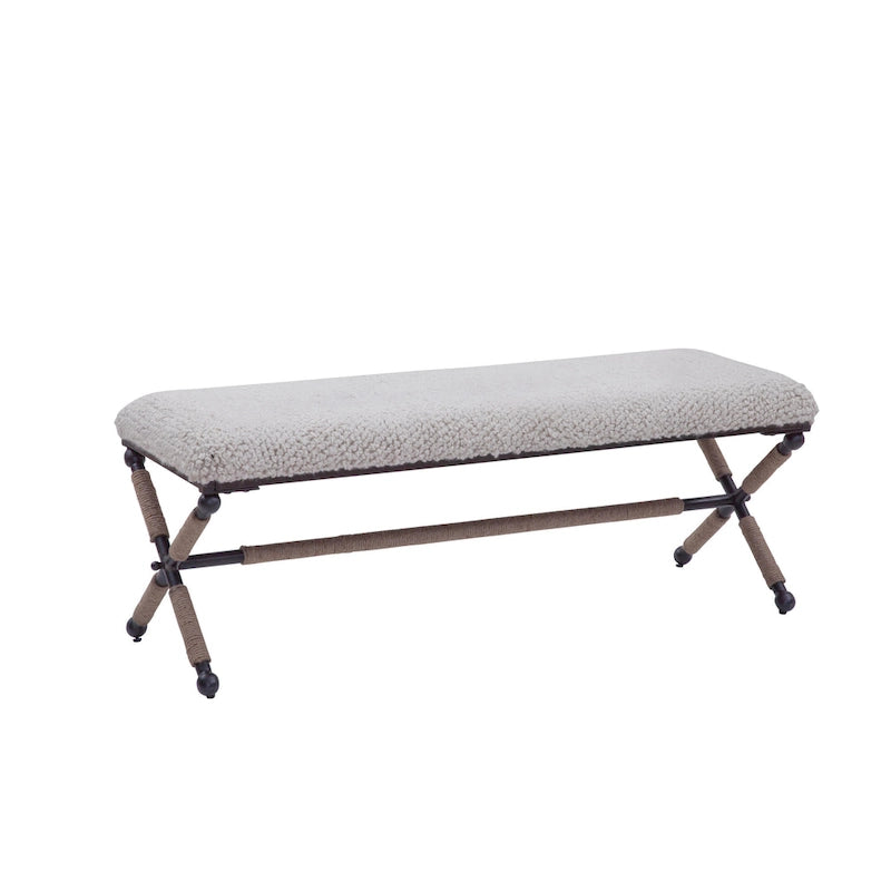 Upholstered Boucle Bench - Ivory/Black, Double Seat