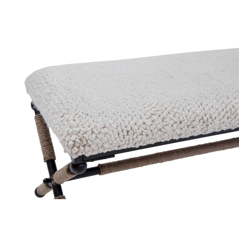 Upholstered Boucle Bench - Ivory/Black, Double Seat