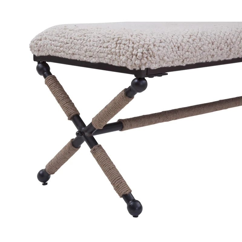 Upholstered Boucle Bench - Ivory/Black, Double Seat