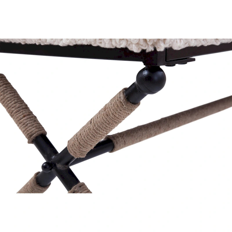 Upholstered Boucle Bench - Ivory/Black, Double Seat