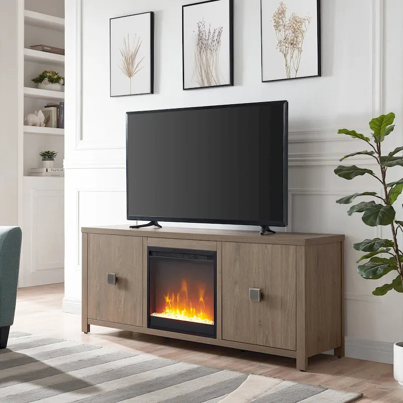 TV Stand with Electric Fireplace - Gray/Black/Brown, 58"