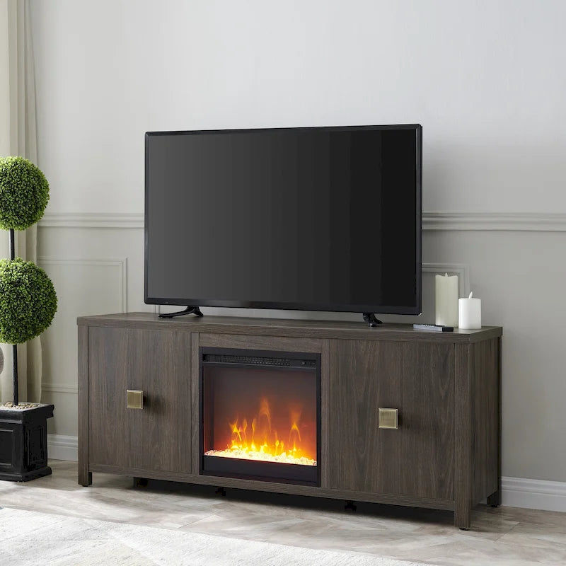 TV Stand with Electric Fireplace - Gray/Black/Brown, 58"