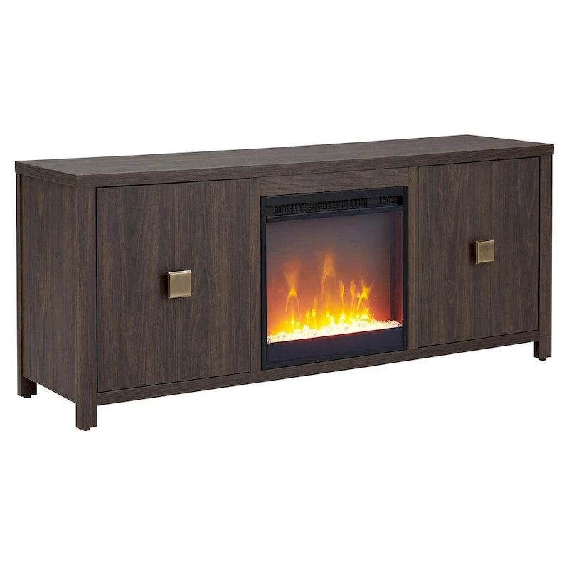 TV Stand with Electric Fireplace - Gray/Black/Brown, 58"
