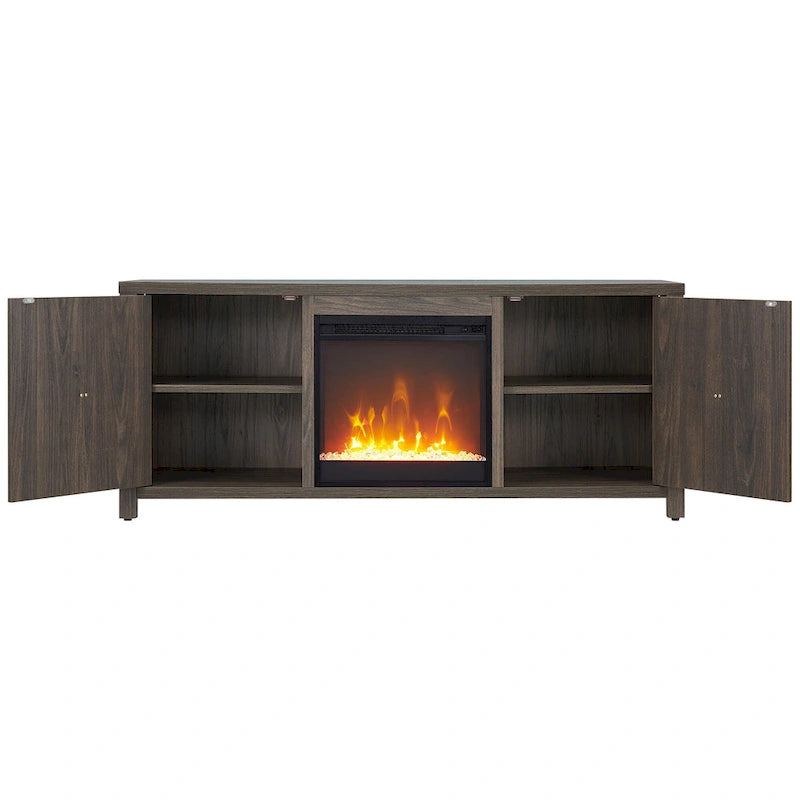 TV Stand with Electric Fireplace - Gray/Black/Brown, 58"