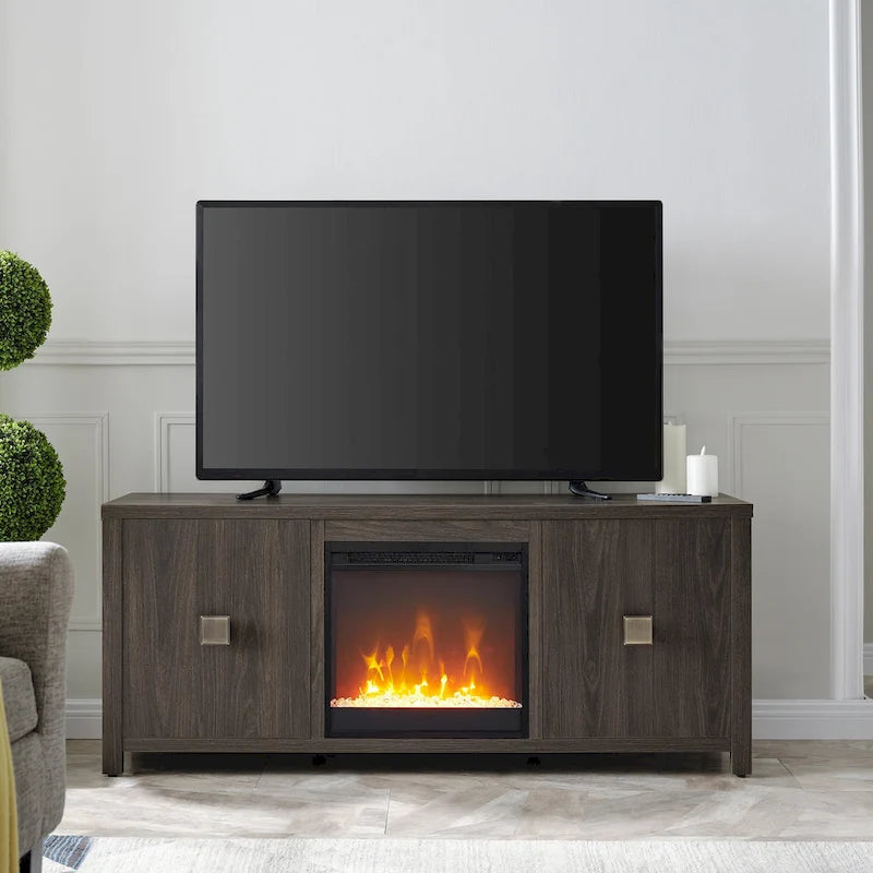 TV Stand with Electric Fireplace - Gray/Black/Brown, 58"