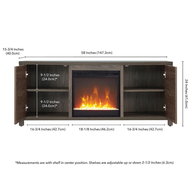 TV Stand with Electric Fireplace - Gray/Black/Brown, 58"