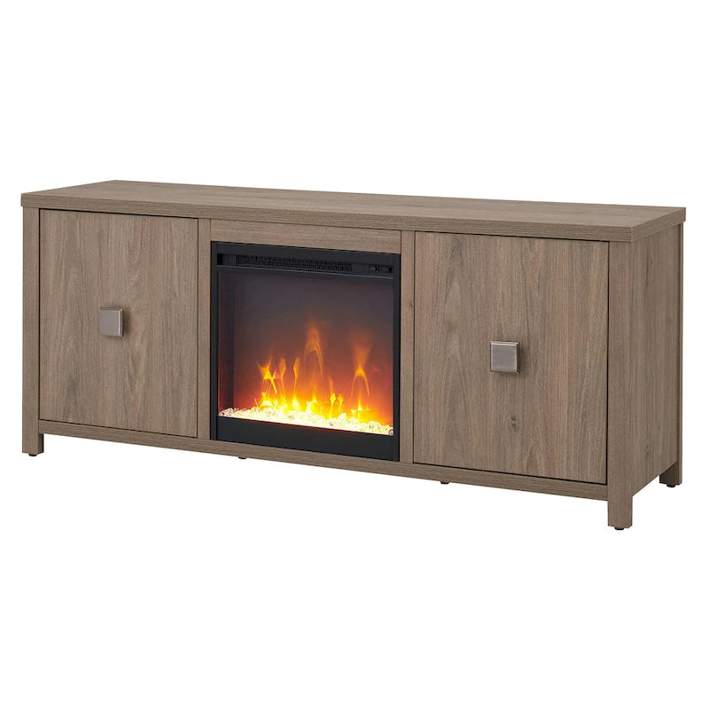 TV Stand with Electric Fireplace - Gray/Black/Brown, 58"