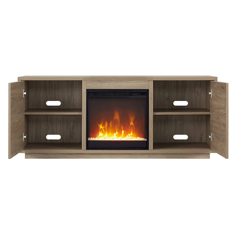 TV Stand with Electric Fireplace - Gray/Black/Brown, 58"
