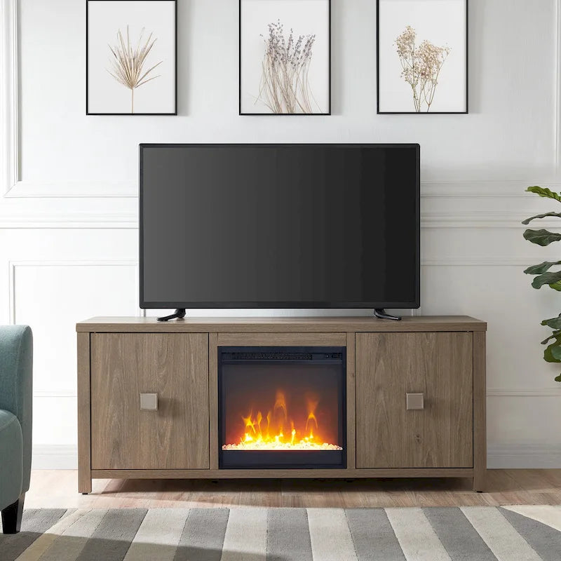 TV Stand with Electric Fireplace - Gray/Black/Brown, 58"