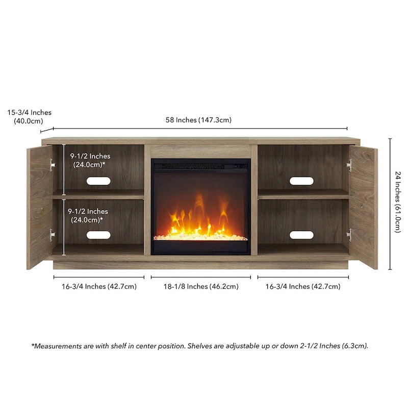 TV Stand with Electric Fireplace - Gray/Black/Brown, 58"