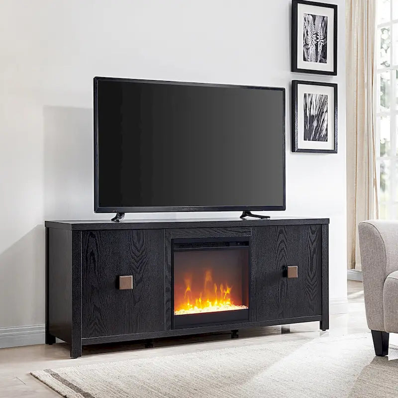 TV Stand with Electric Fireplace - Gray/Black/Brown, 58"