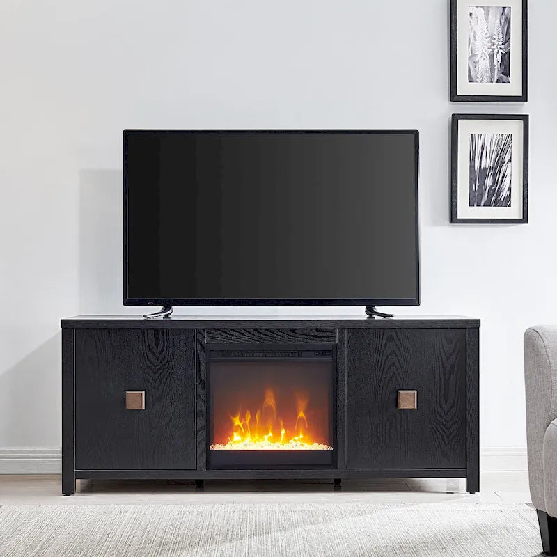 TV Stand with Electric Fireplace - Gray/Black/Brown, 58"