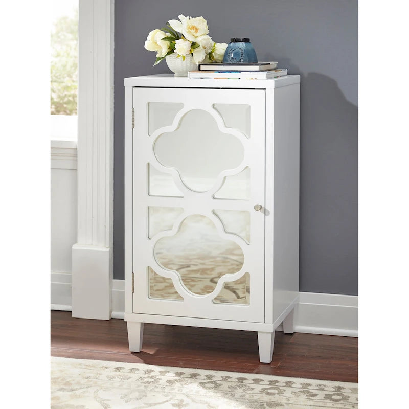 Mirrored Side Cabinet with Quatrefoil Design - White/Black/Gold/Silver