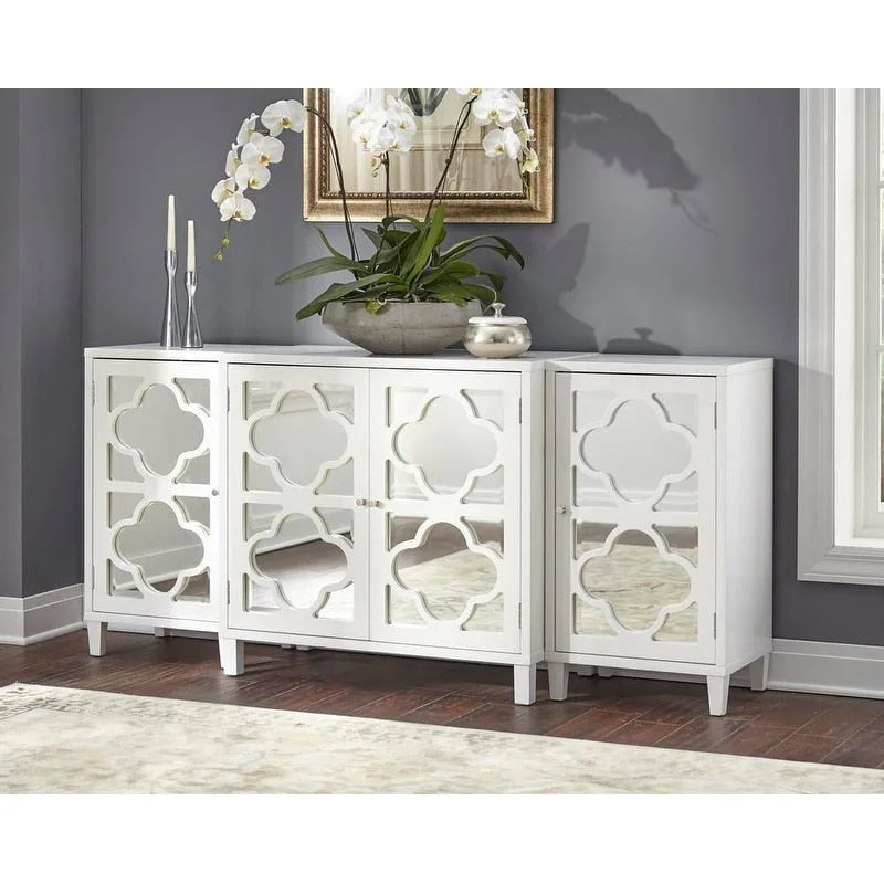 Mirrored Side Cabinet with Quatrefoil Design - White/Black/Gold/Silver