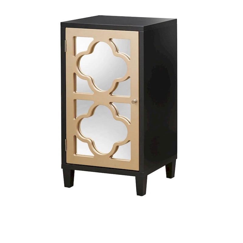 Mirrored Side Cabinet with Quatrefoil Design - White/Black/Gold/Silver