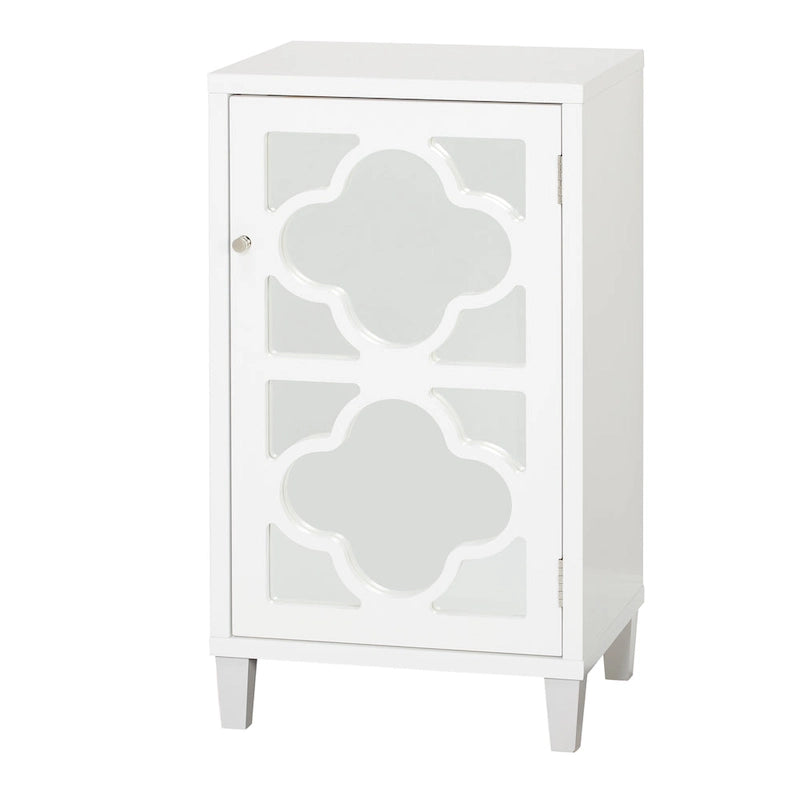 Mirrored Side Cabinet with Quatrefoil Design - White/Black/Gold/Silver