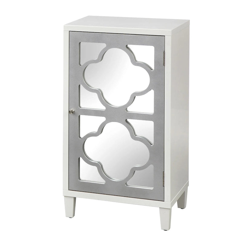 Mirrored Side Cabinet with Quatrefoil Design - White/Black/Gold/Silver