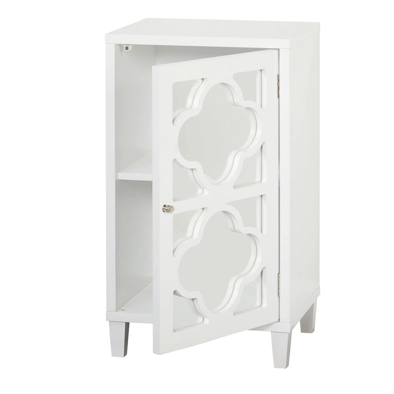 Mirrored Side Cabinet with Quatrefoil Design - White/Black/Gold/Silver