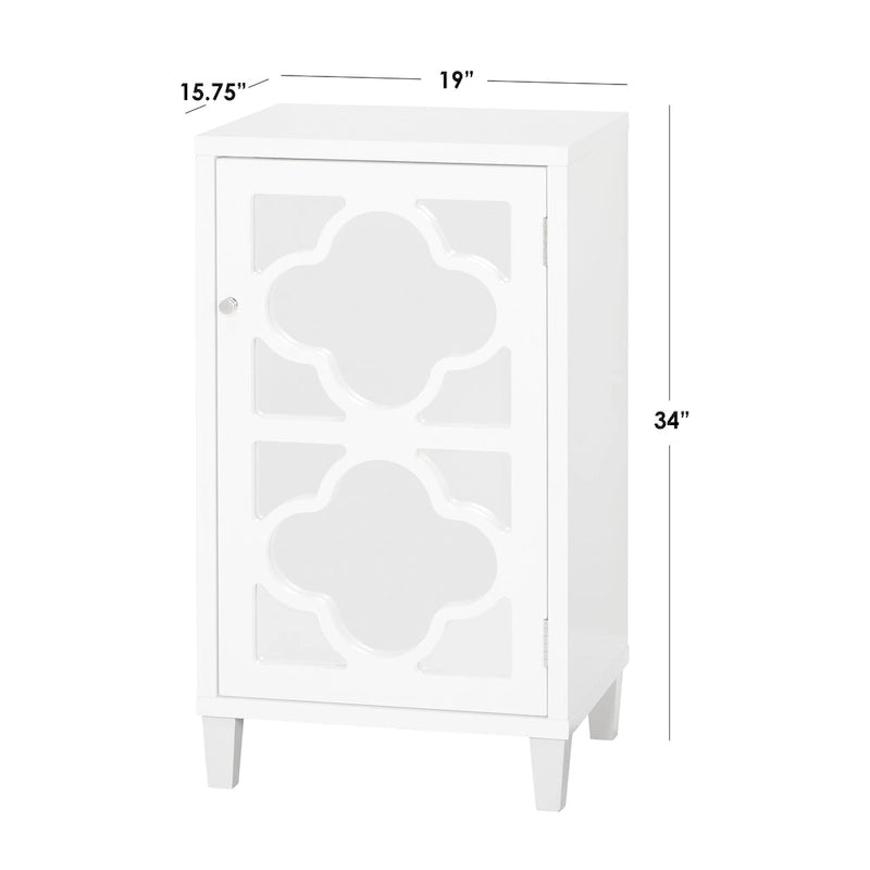 Mirrored Side Cabinet with Quatrefoil Design - White/Black/Gold/Silver