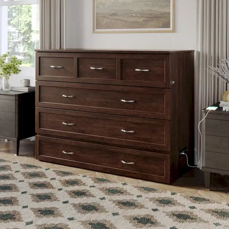 Murphy Bed Chest with Mattress - Burnt Amber, Full Size