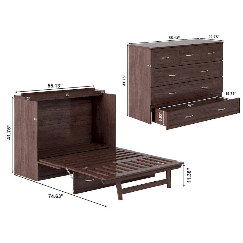 Murphy Bed Chest with Mattress - Burnt Amber, Full Size