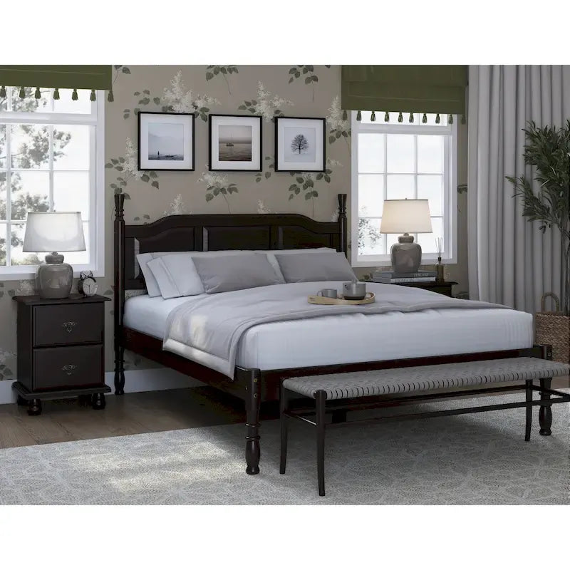 Solid Wood Platform Bed with Turned Posts - White/Mocha/Java, Queen
