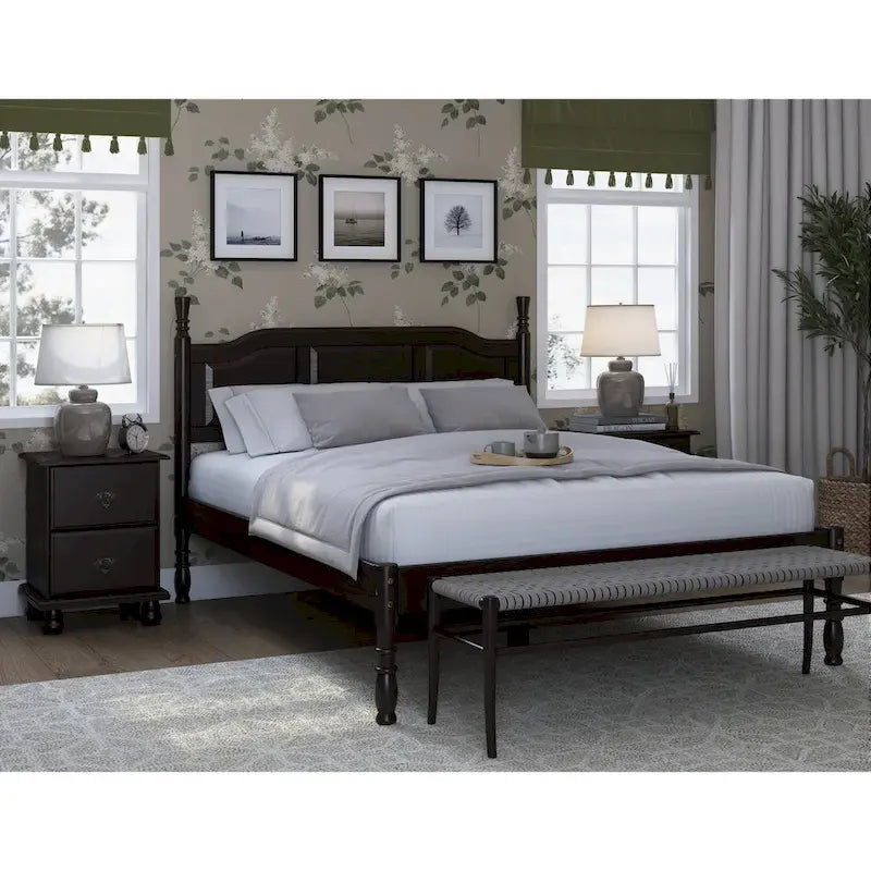 Solid Wood Platform Bed with Turned Posts - White/Mocha/Java, Queen