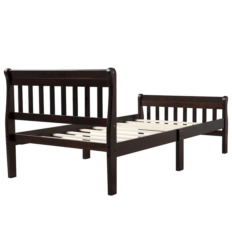 Wood Platform Bed with Headboard and Footboard - Espresso/White/Oak, Twin