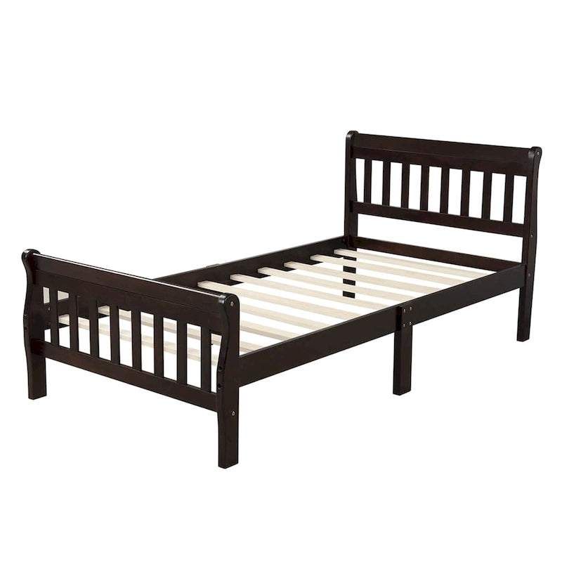 Wood Platform Bed with Headboard and Footboard - Espresso/White/Oak, Twin
