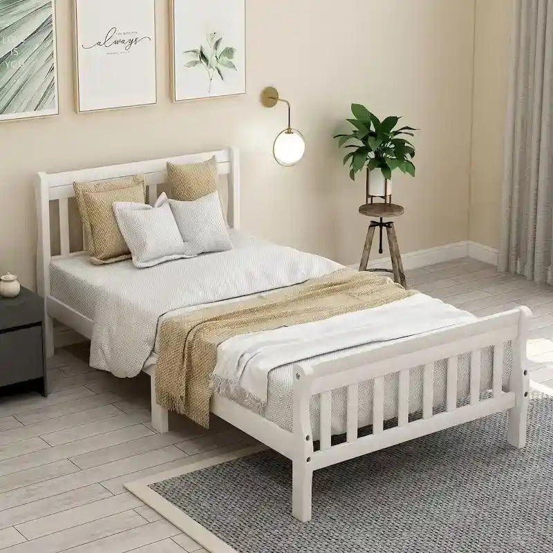 Wood Platform Bed with Headboard and Footboard - Espresso/White/Oak, Twin