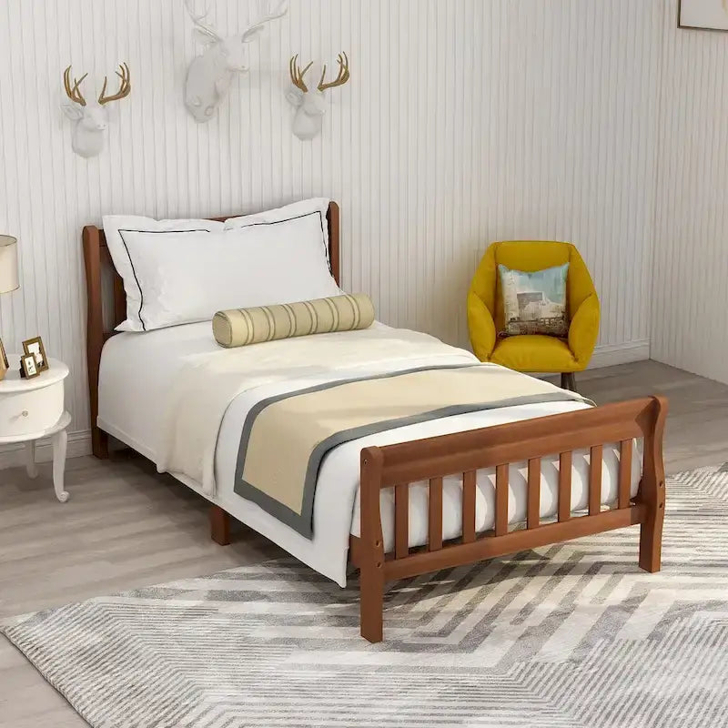 Wood Platform Bed with Headboard and Footboard - Espresso/White/Oak, Twin