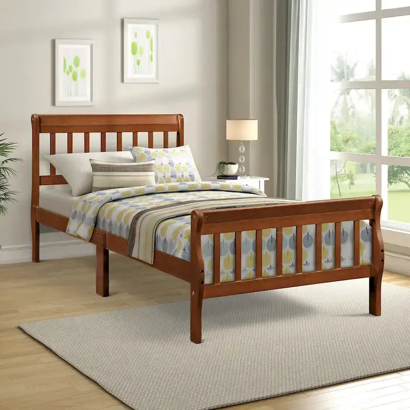 Wood Platform Bed with Headboard and Footboard - Espresso/White/Oak, Twin
