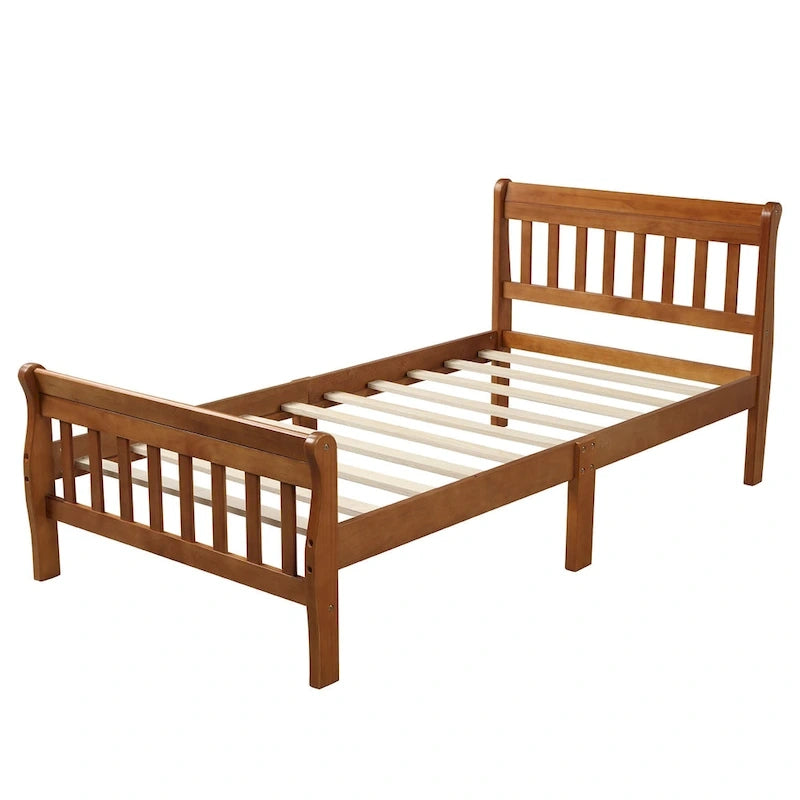 Wood Platform Bed with Headboard and Footboard - Espresso/White/Oak, Twin