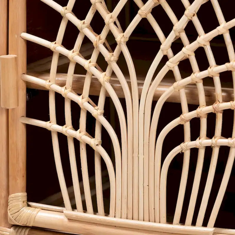 Rattan Nightstand with Woven Door - Natural Brown