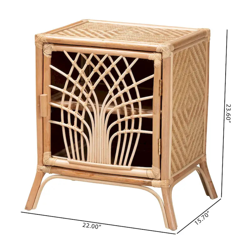 Rattan Nightstand with Woven Door - Natural Brown