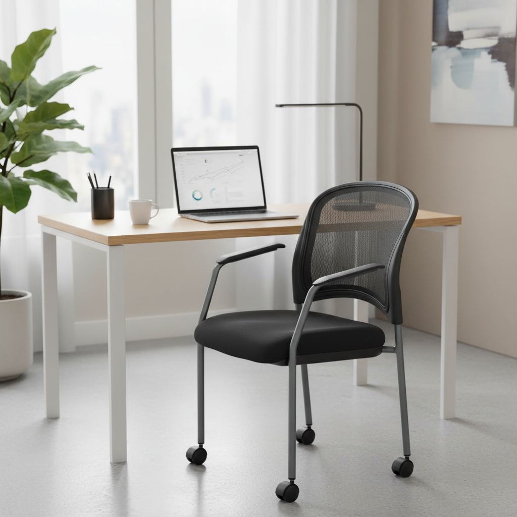 Rolling Visitor's Chair with Breathable Back - Black